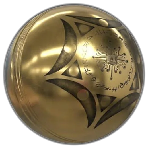 The sphere in pale gold, turned away from the light
